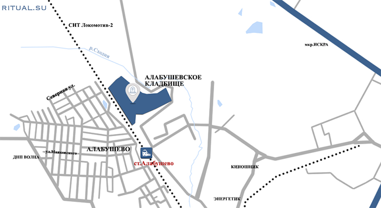 Схема проезда к Алабушевскому кладбищу
