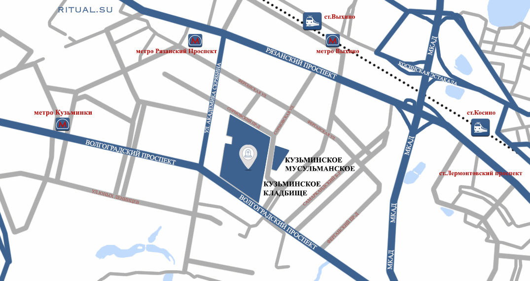 Схема проезда к Кузьминскому кладбищу
